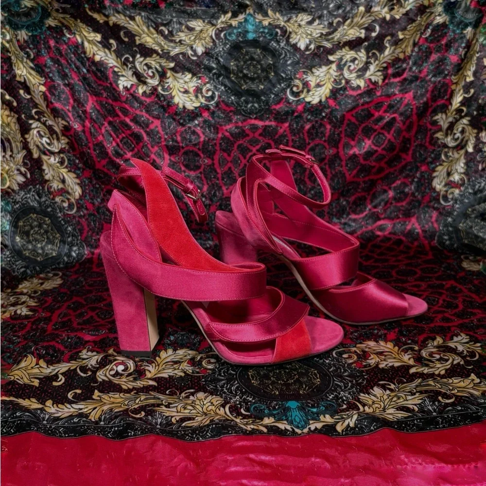 Jimmy Choo Hot Pink Satin Strappy Heels - Picture 3 of 6